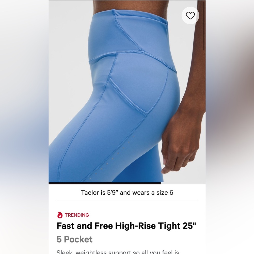 Lululemon Blue fast and free high-rise tight 25 inch